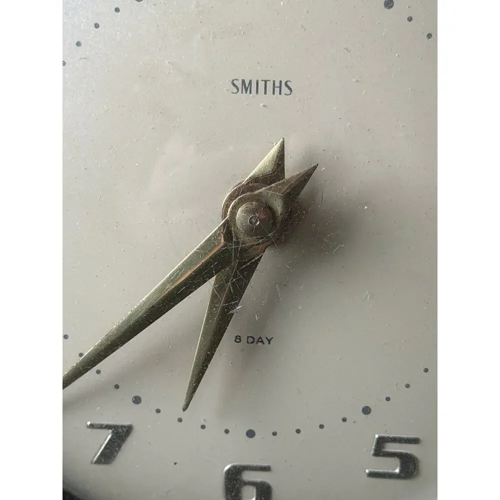 Vintage Smiths 8 Day Floating Balance Mantel Clock Wooden Case Great Britain